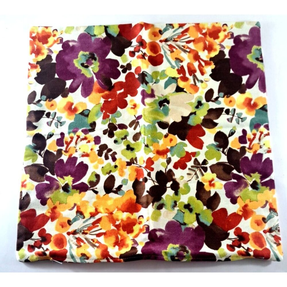Square Throw Pillow Cover Case Purple Orange Floral Watercolor Zip Closure 16.5" - Picture 2 of 3